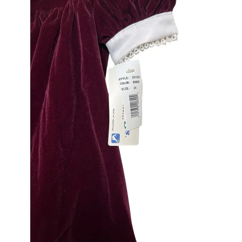 RARE NWT VTG 90s Baby Togs 24 mo. velvet peter pan embroidered collar dress - Picture 4 of 8